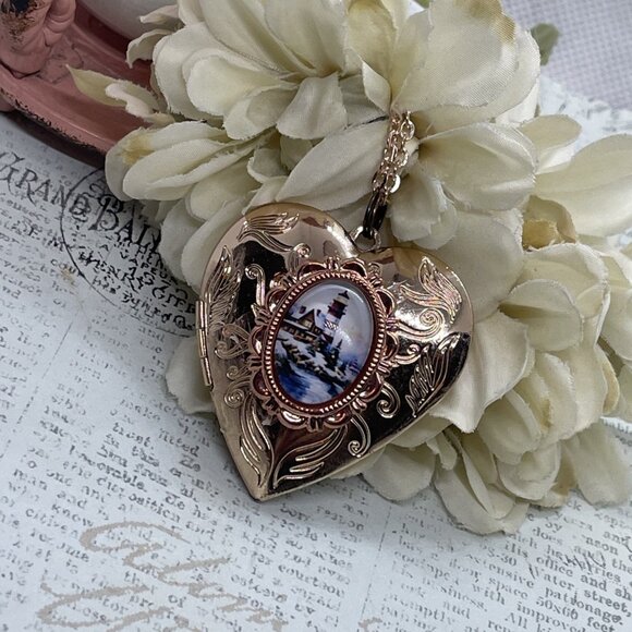 Beach Sailor Lighthouse Mom Wife Christmas Rose Gold Heart Locket Anniversary - Picture 3 of 13